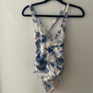 Strappy ribbed tie dye blue one piece